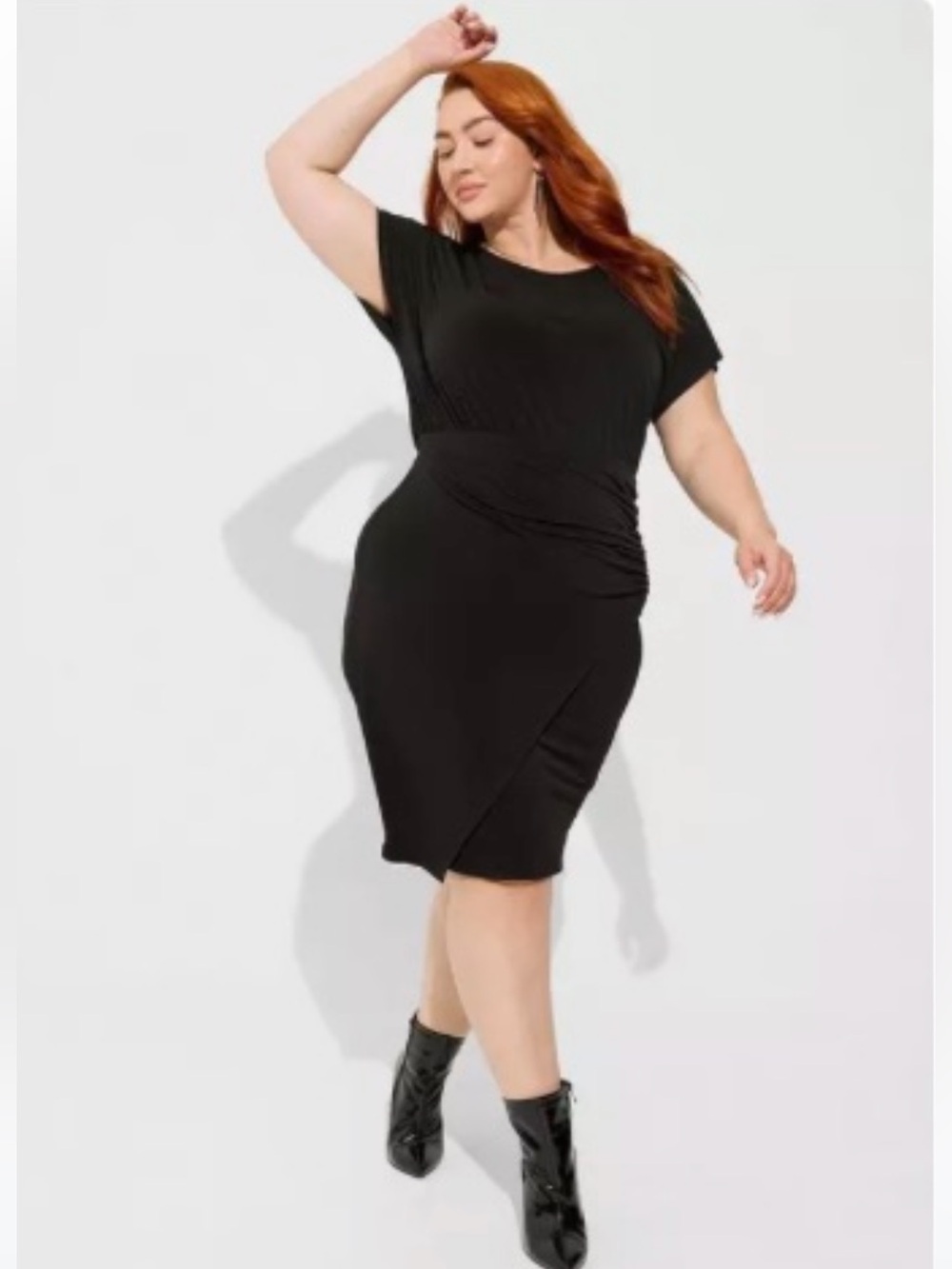torrid Black Faux-Wrap Ruched Midi Dress